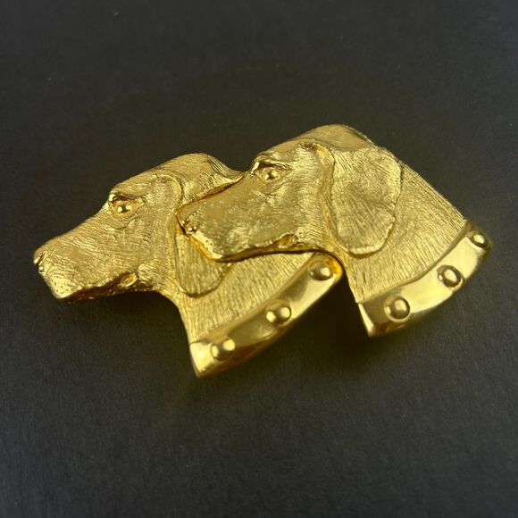 Vintage Double Dog Head Labrador Paquette Belt Buckle Gold Tone Signed 2 Piece main image 13